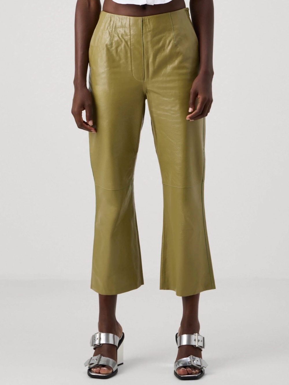 Day Birger et Mikkelsen Olive High-Rise Cropped Flare Faux Leather Pants